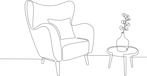 Line drawing of chair and table